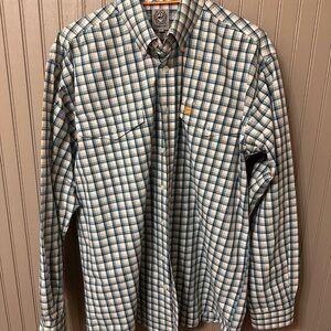 Cinch Men's Blue and Cream Checkered Button Down Shirt